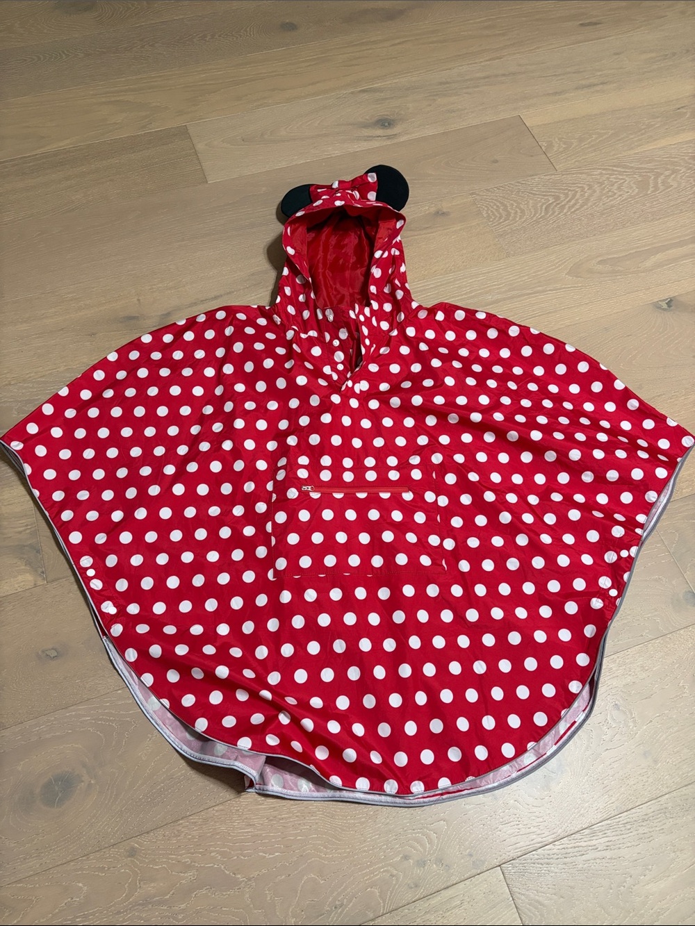 Women Red Polka Dot Hooded Rain Poncho with Ears
